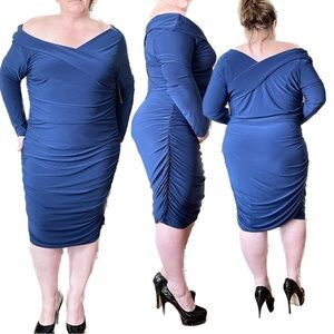 ⭐️DESIGNER Luxe⭐️ 2X Melissa Masse Jersey Blue Ruched Body-con Dress (M01)